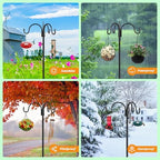 FEED GARDEN Heavy Duty Shepherds Hook 92" Triple Hooks - Metal 5-Prong Base, Adjustable (44/60/76/92") - 15lb Capacity Bird Feeder Pole for Hanging Plants, Solar Lanterns, Wind Chimes, 1 Pack - Image 6