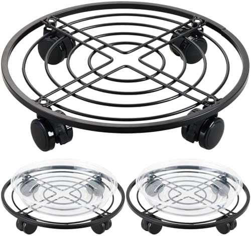 3 Packs 13.5" Metal Plant Caddy with Wheels Large Rolling Plant Stands Indoor Wheeled Plant Dolly Heavy-duty Planter Mover Roller Base Outdoor Plant Trolley Cart Water-proof, Plant Saucers on Wheels by Unknown