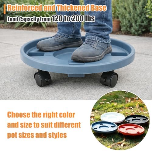 5-pack 14.2" Large Plant Caddy with Wheels Plastic Plant Dolly with Locking Caster Flower Pot Mover Rollers Wheeled Rolling Plant Stands Round Plant Saucer on Wheels Indoor Outdoor Base Coasters Gray - Image 4
