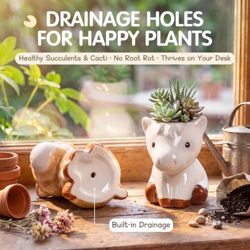 Mumufy 6 Pack Small Succulent Pots with Drainage Holes Horse Ceramic Pot - Image 3