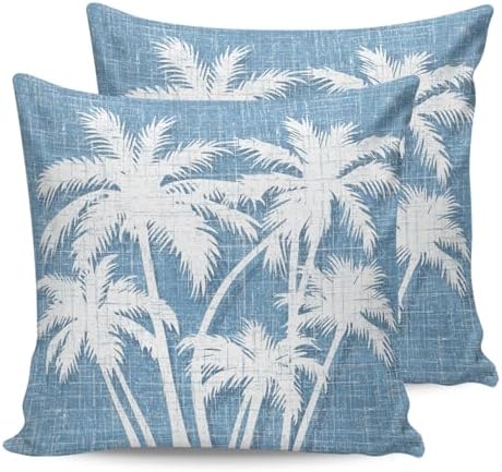 Throw Pillows 18x18 Set of 2, Tropical Palm Tree Waterproof Outdoor Pillow Covers with Insert, Vintage Sky Blue Exotic Botanical Plants Decorative Pillowcase Cushion for Patio, Garden, Couch by Unknown
