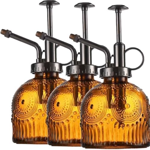 Vintage Glass Spray Bottle with Metal Pump – Retro Embossed Plant Mister, Thick Clear Glass Water Sprayer for Indoor Plants & Home Decor, Refillable Fine Mist Sprayer (3PCS) by Unknown