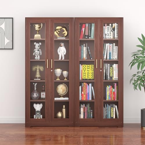 Polup 71" Wood Grain Metal Glass Display Cabinet with Security Lock - Image 2