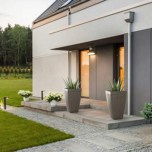 Glitzhome Modern Decor Faux Concrete Tall Planters 22.75" H, Gardening Containers Flower Pots Indoor Outdoor Use (Set of 2), Gray - Image 5