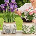 Sungmor 2 Pack Farmhouse Ceramic Planters, Tuscan Decor, Green & Grey - Image 7