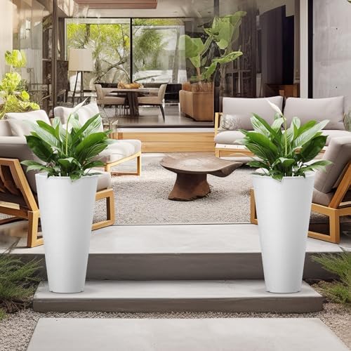 Kante Set of 2 White Plastic Round Planters 29" Tall Home & Outdoor - Image 4