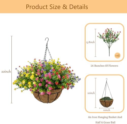 NETAP Artificial Hanging Flowers Basket for Outdoor, 16 Fake Flowers Look Real UV Resistant, Faux Hanging Plants for Porch, Balcony, Patio, Garden, Spring Summer Decor,MixB - Image 5