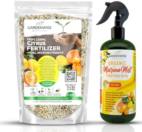 GARDENWISE Professional Citrus Fertilizer & Organic Marina Mist Foliar Kelp Spray Bundle - Perfect Balanced NPK and Micro Nutrients for Indoor Outdoor Plants (5 Quart - 16oz) by GARDENWISE