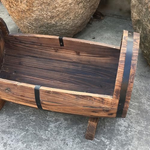 Wooden Whiskey Barrel Planters Outdoor Large 12-24 In (16"L x 12"W x 11"H) - Image 3