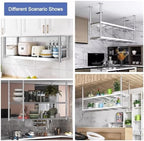 Ceiling Mount Kitchen Shelf Industrial Storage Shelves Hanging Decorative Display Rack, Floating Pot Pan Storage Shelf Metal Stand for Plant Flower, Wine Bottle Holder (Size : 70x35x80cm) - Image 5