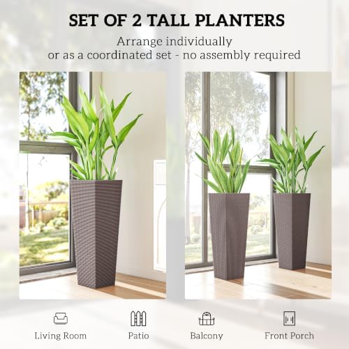 Outsunny 32 Inch Tall Planters for Outdoor Plants Set of 2, Brown - Image 4
