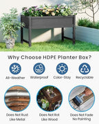 Weatherproof Raised Garden Bed, HDPE Outdoor Elevated Planter Box with Legs, Garden Box, Flower Beds for Patio, Deck, Balcony (Black) - Image 3
