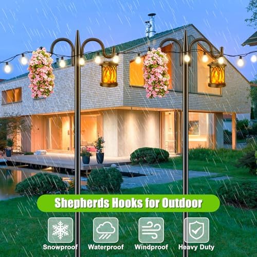 Gtongoko Bird Feeder Pole for Outdoors Heavy Duty, 92 Inch Double Shepherds Hook with 5-Prong Stable Base, 3/4 Inch Thick Hummingbird Feeder Stand for Hanging Plants, Lanterns, 1 Pack - Image 6