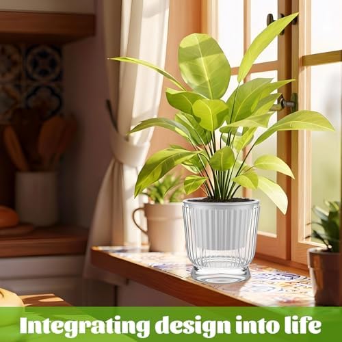 Set of 6 Self Watering Plant Pot 3 Sizes Plastic Double Layer Self Watering Flower Pot with Multi Mesh Drainage Holes Wicking Reservoir for Indoor Outdoor Garden Plants(White) - Image 5