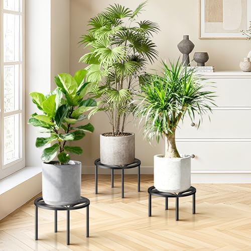 TOSKING 3-Pack Small Metal Plant Stands, Geometric Pattern, 2 Sizes, Black - Image 2