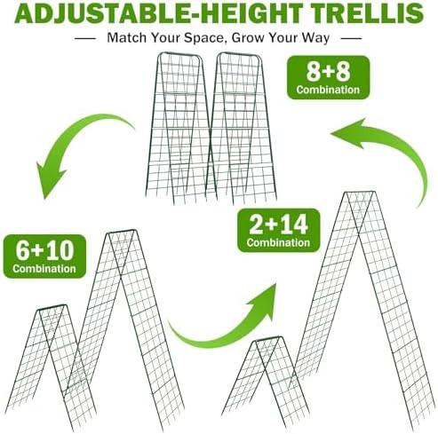 Heavy Duty 50"x17" Adjustable A-Frame Trellis for Climbing Plants – Rust-Proof Metal Garden Trellis with Dense Grid Design, Perfect for Raised Beds, Tomatoes, Cucumbers & Outdoor Vines (Green, 1 Pcs) - Image 6