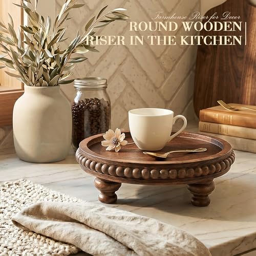 EOSAHR Beaded Wood Riser, Pedestal Stand for Bathroom Counter, VintageBrown - Image 3