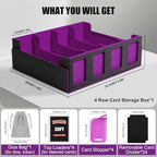 Trading Card Storage Box with Commander Display , 4-Row Deck Case with Removable Lid; 2400+ Card Deck Box for MTG TCG Sports Card, 4 Top Loaders, 4 Stoppers, 24 Dividers,1 Dice Bag (Black Purple) - Image 3
