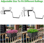 OYEAL Deck Railing Planter Boxes Set of 2 Over The Fence Planters Rail Hanging Planter Boxes with Adjustable Brackets, 6 Plastic Flower Boxes, Grey - Image 4