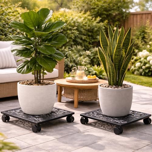 Plant Caddy with Wheels, 3 Pack 12” Rolling Plant Stand Plant Rollers Heavy Duty Plant Dolly with Casters Indoor & Outdoor Wrought Iron Metal Plant Tray with Lockable Wheels for Large Flower Pots - Image 2