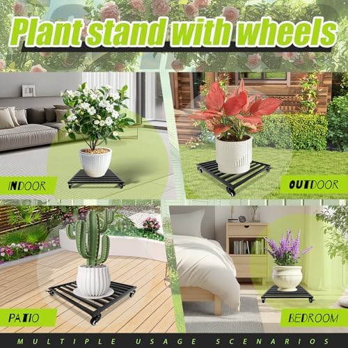 Plant Caddy with Wheels 20'' Metal Rolling Plants Stand Plant Dolly with Lockable Casters Aluminium Heavy Duty Pot Mover Rollers Indoor Outdoor Planter Trolley Holds up 400 Lbs Planter Black - Image 7