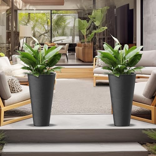 Kante Set of 2 Black Plastic Round Planters 23" Tall Home & Outdoor - Image 4