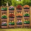 12 Pcs Wall Hanging Planters 10 inch Outdoor Wine Barrel Planter Distressed Oak Thickened Plastic Water Storage Flower Pots for Plants Flower Indoor Outdoor Railing Fence by Romooa