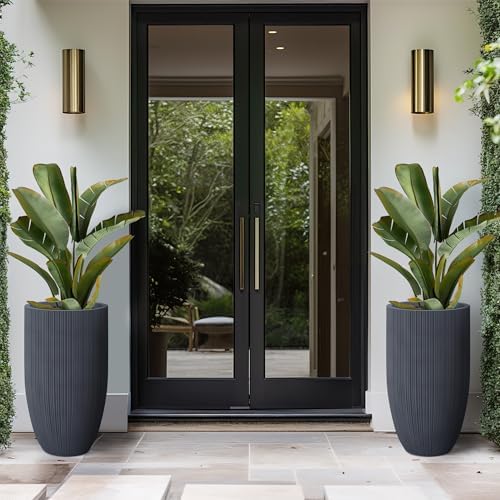 Kante 24 Inch Tall Concrete Planter, Outdoor Indoor Large Plant Pots with Drainage Hole and Rubber Plug for Home Garden Patio Porch Textured Charcoal - Image 5