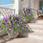 Artificial Flowers Artificial Petunias for Outdoors 2PCS Artificial Hanging Plants Outdoors Silk Flowers with Stems Outdoor Flowers Uv Resistant for Porch Decor Terrace Decor（Purple with Pot） - Image 3