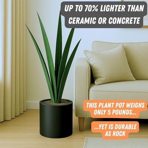 Fox & Fern Large Planter for Indoor or Outdoor, Matte Black, 10 Inch - Image 3