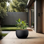 Kante Modern Home Minimalist 14.8" Dia Black Concrete Bowl Planter - Image 5