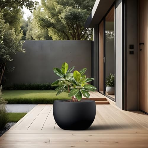 Kante Modern Home Minimalist 14.8" Dia Black Concrete Bowl Planter - Image 5