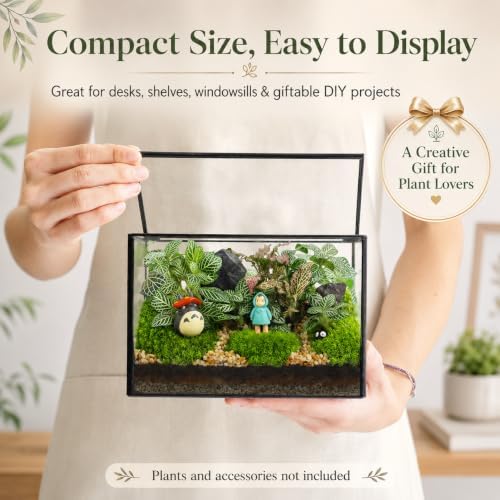 Small Glass Terrarium with Lid, Rectangle Geometric Planter Box, Clear Glass Container for Succulents, Moss, Air Plants, Ferns, Cactus, Tabletop Plant Display Decor, 6.7 x 3.9 x 4.7 in - Image 4