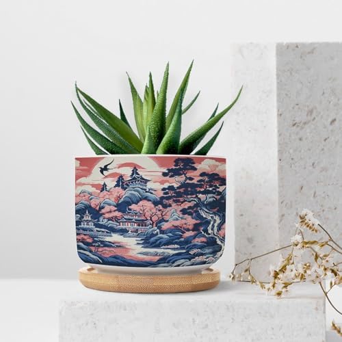 Pink Blue Chinoiserie Ceramic Planter Coral Chinoiserie Chic Asian Planters for Indoor Plants with Drainage Holes and Saucers Pot for Home Office Decoration - Image 7