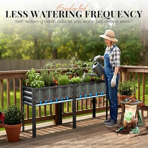 KING BIRD Raised Garden Bed with Legs & Water Storage Tank 80×17×31.5 in - Image 2