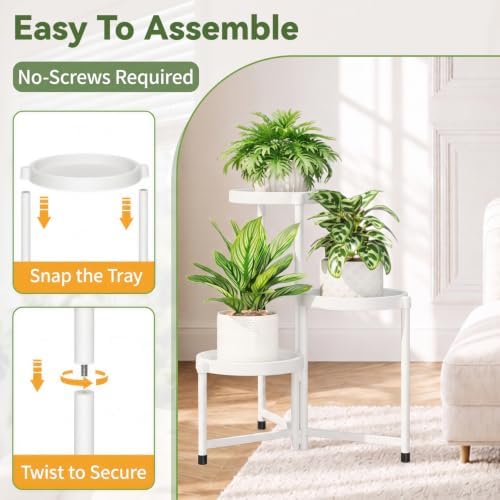 LASZOLA Plant Stand Indoor Outdoor with Large 10 Inch Plastic Tray, White - Image 4