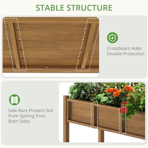 LUE BONA Raised Planter Box with Legs, 45 * 18 * 29 in, Raised Garden Bed with Tools and Storage Shelf, Weather Resistant, 3-Year Warranty, Standing Growing Bed Herb Planter for Vegetable, Brown - Image 4