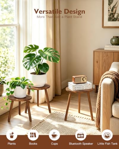 3-Pack Carbonized Wood Plant Stand Indoor, Round Flower Stand Set - Image 3