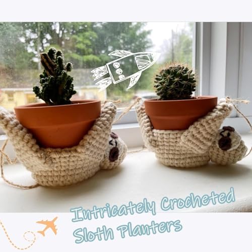 2Pcs Macrame Plant Hanger Crochet Sloth Hanging Planter Sloth Gifts,5 Inch Animal Wall Hanging Plant Holder for Plant Sloth Lovers, Home Decor Indoor Outdoor Plants Succulent Gifts (2) - Image 2