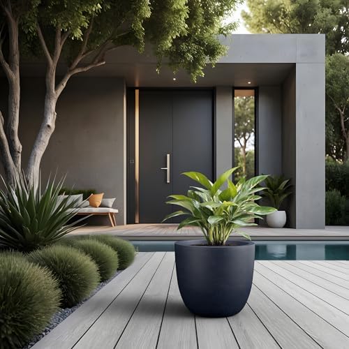 Kante Round Concrete Planter, Large Outdoor Indoor Garden Pots with Drainage Hole, 14-Inch Diameter Flower Pots for Patio, Garden and Home, Charcoal - Image 5
