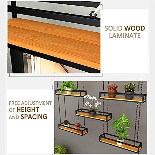 Retro Ceiling Flower Shelf/Plant Stand, with Chain Article and Wood Holder Storage Shelving for Balcony Kitchen, Living Room Restaurant Hanging Decor Racking - Wine Holder - Pot Pan Rack - Image 6