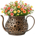 Antique Metal Teacup Planter for Outdoor Plants Teapot Planter Floral Hollow Out Decorative Rustic Iron Flower Pot for Summer Garden Patio Home Decor (Bronze) by Unknown