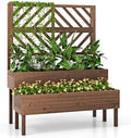 Raised Garden Bed with Trellis & 2 Planter Boxes, 2-Tier Outdoor Wooden Elevated Planter Box with Legs & Drainage Holes, Gardening Planters for Flowers, Herbs, Vegetables & Fruits(Brown) by TOOLSEMPRE