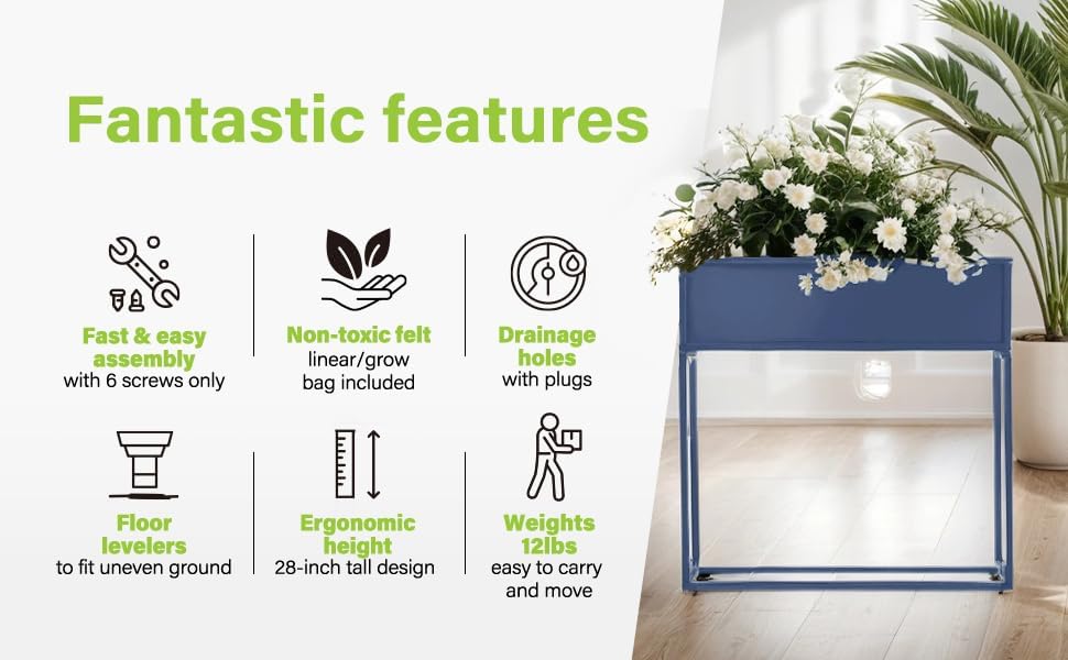 Cocoyard Elevated Metal Planter Boxes - 28 Inch Durable Raised Garden Bed with Legs for Herbs and Flowers - Perfect for Outdoor Plants, Patio, Balcony & Sunroom (Navy, 28" H - 2 Pack) - Image 2