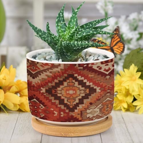 KilimTurkish Style Ceramic Planters Burnt Orange Color Ikat Snake Plant Live Indoor with Pot with Drainage Holes and Saucers Pot for Home Office Decoration - Image 6