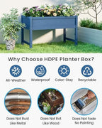 Weatherproof Raised Garden Bed, HDPE Outdoor Elevated Planter Box with Legs, Garden Box, Flower Beds for Patio, Deck, Balcony (Navy Blue) - Image 3