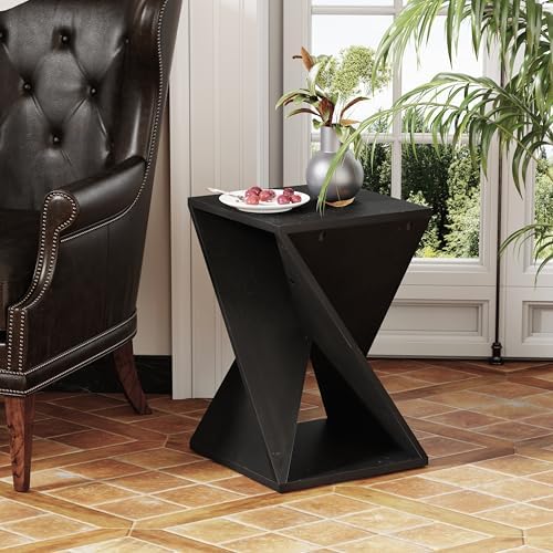 COZAYH Farmhouse Square Solid Wood Twisted Pedestal Side Table, Black - Image 6