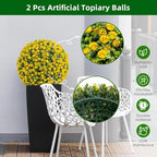 15.7 Inch Artificial Hanging Topiary Balls Set of 2, Faux Flower Balls for Garden Patio Wedding Valentine's Day Decor, Outdoor Indoor Hanging Decorations for Porch Front Door Party, Yellow - Image 3