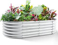 Land Guard Galvanized Metal Raised Garden Bed Kit, 8x4x1.5ft Large Planter Boxes Outdoor, Oval Gardening Box, Patio Garden Planter Box for Vegetables (Silver) by LandGuard