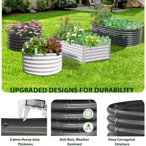 Anleolife 8x4x1.5ft Oval Galvanized Raised Garden Bed, Quartz Grey - Image 4